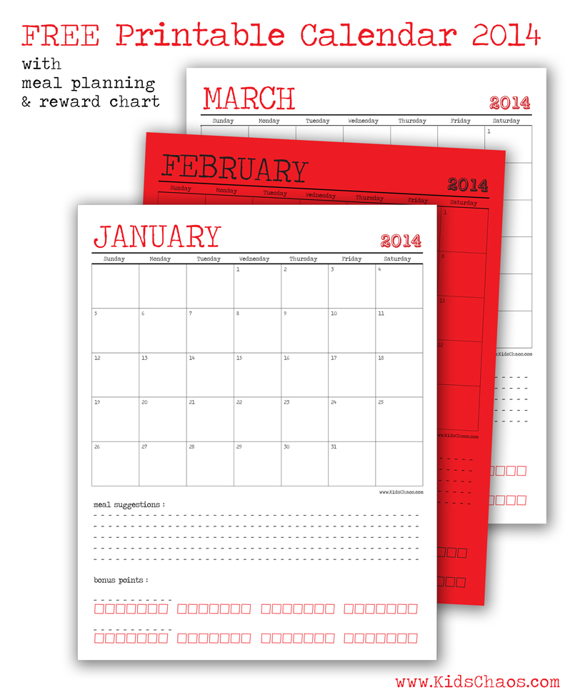 FREE Printable Calendar 2014