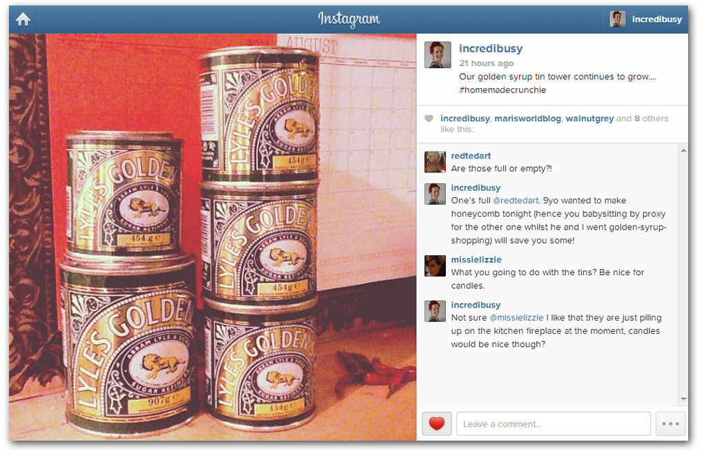 Instagram screengrab of Tate and Lyle tins